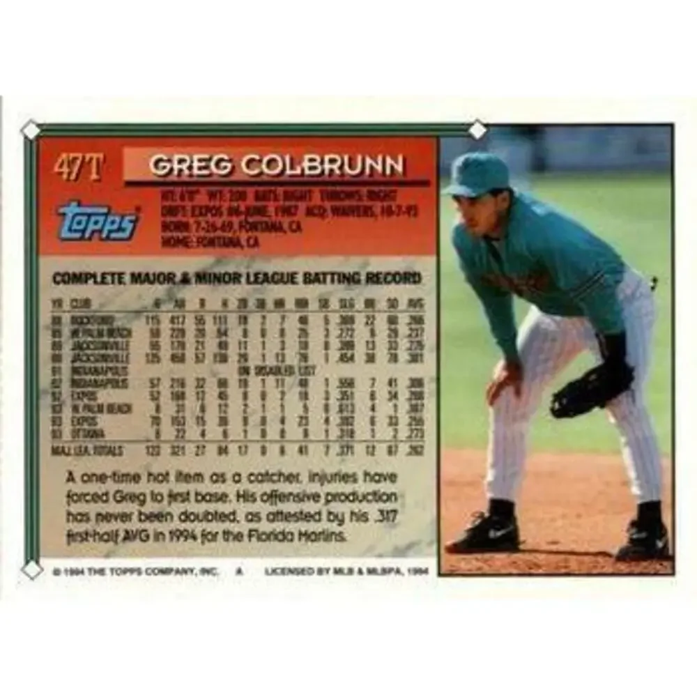 1994 Topps Traded Greg Colbrunn 47T Florida Marlins